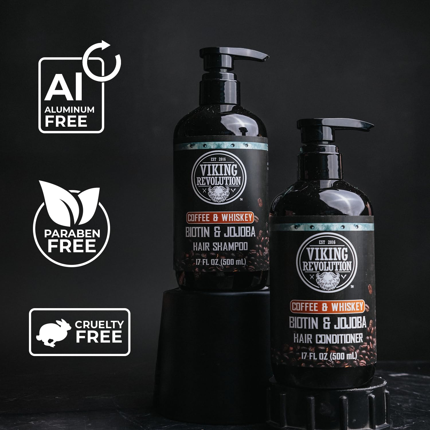 Viking Revolution coffee and whiskey scent close-up for grooming experience