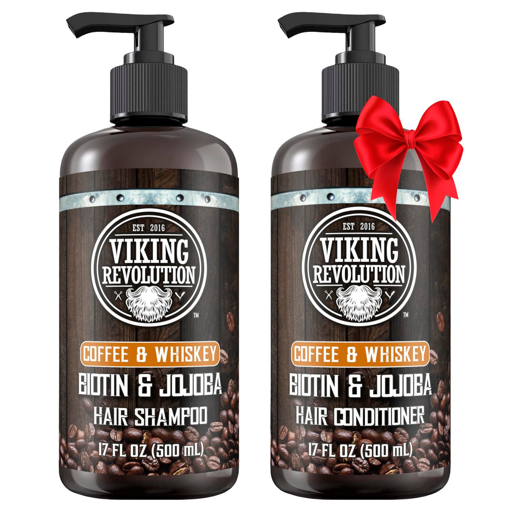 Viking Revolution coffee whiskey shampoo bottle with bold scent for refreshed hair