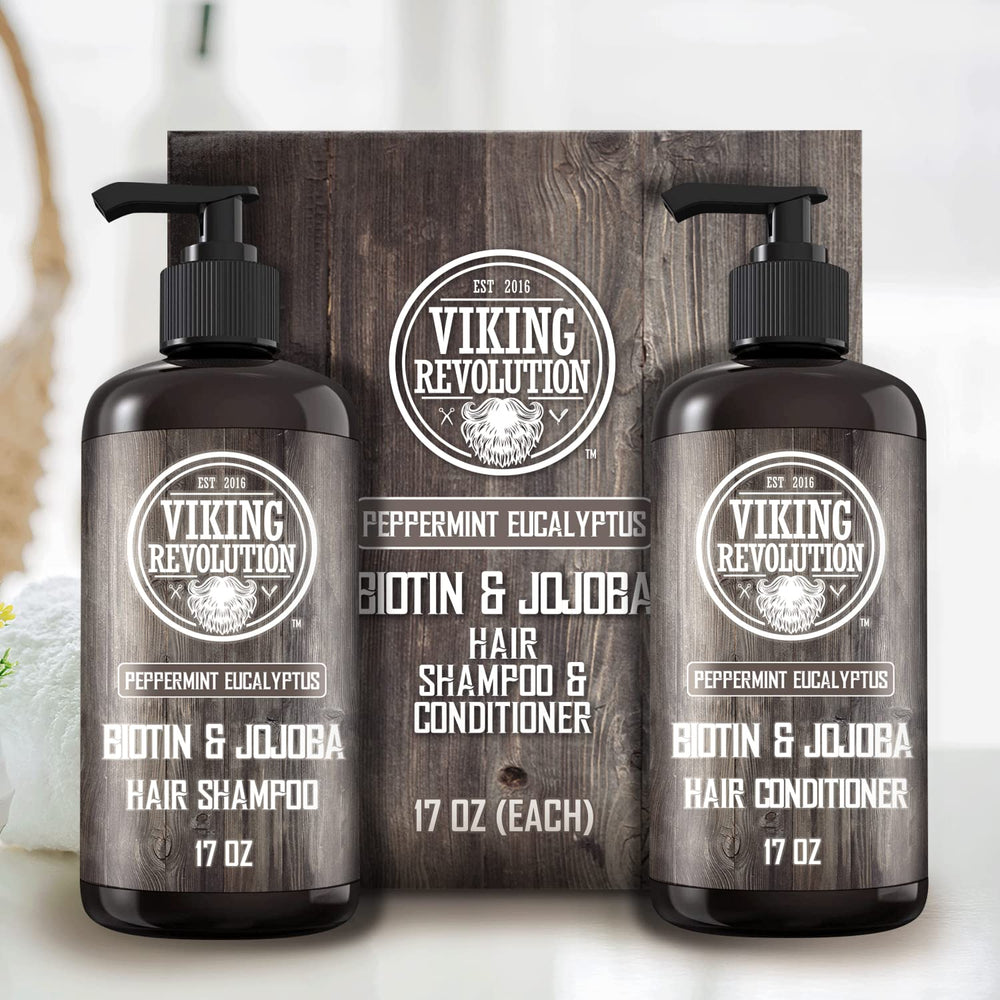 Viking Revolution eucalyptus mint conditioner bottle offers aromatic freshness and frizz-control benefits.