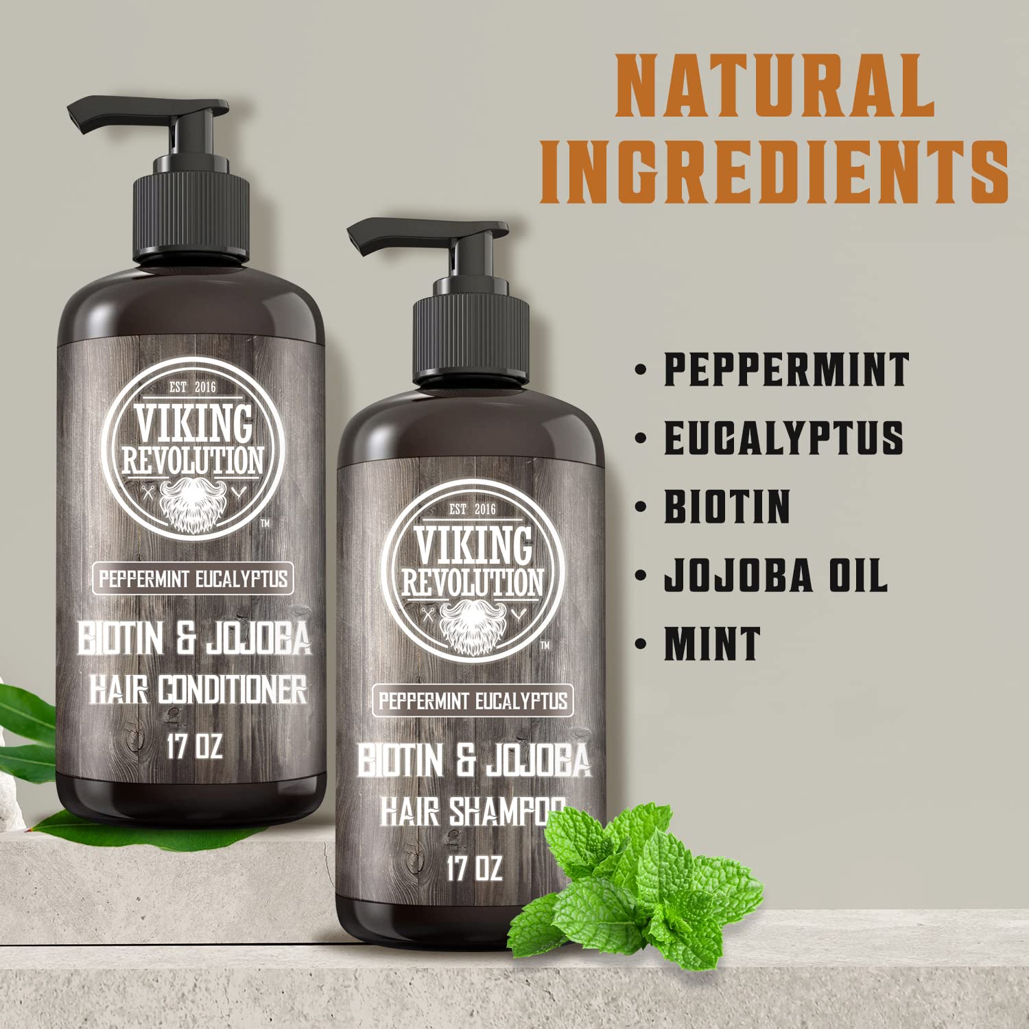 Viking Revolution eucalyptus mint shampoo bottle delivers cooling scent and scalp relief.