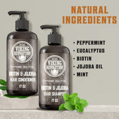 Viking Revolution eucalyptus mint shampoo bottle delivers cooling scent and scalp relief.