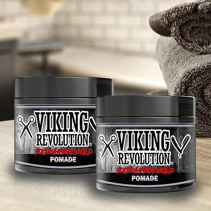 Viking Revolution Extreme Hold Pomade 2-pack hands applying for quick, convenient use.