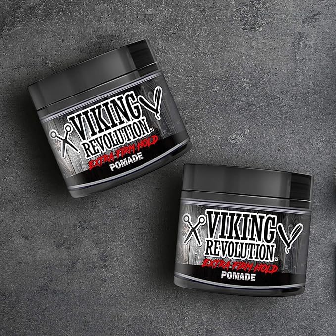Viking Revolution Extreme Hold Pomade 2-pack ingredient label emphasizes natural ingredients.