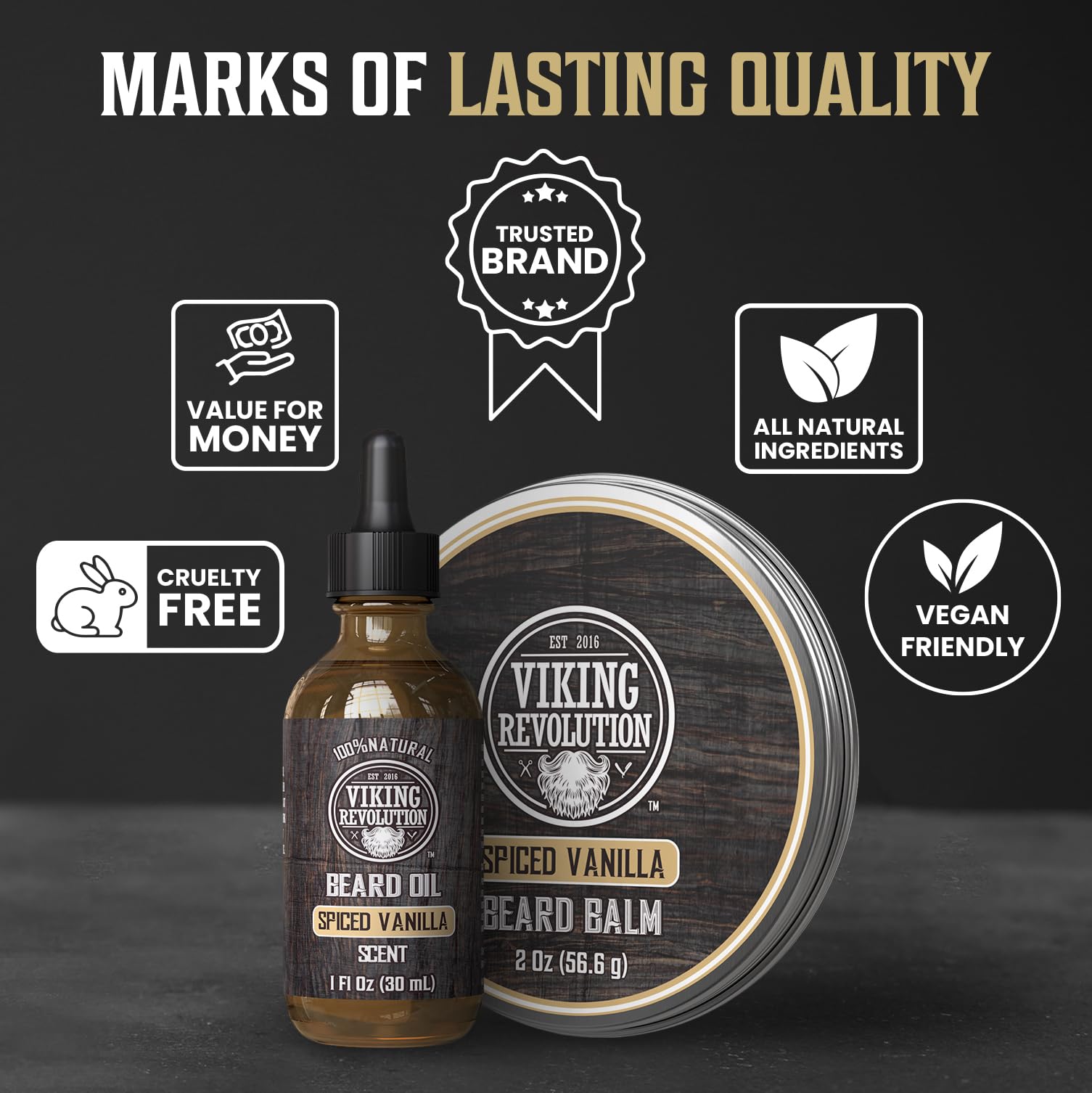 Gift-ready Viking Revolution packaging for beard care stocking stuffer.