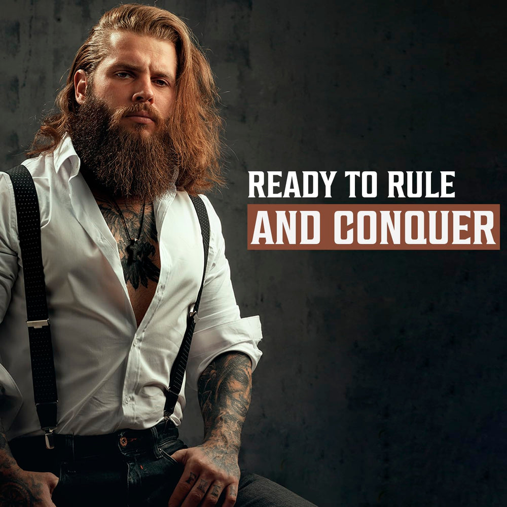 Viking Revolution grooming routine image highlights comprehensive beard care steps.
