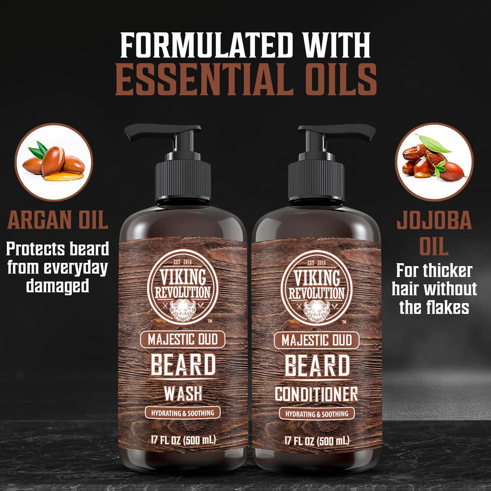 Viking Revolution jojoba oil drop emphasizes lightweight conditioning and skin hydration.