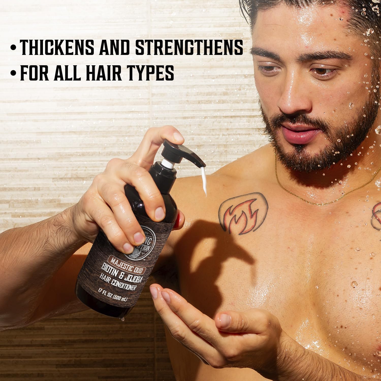 Viking Revolution Majestic Oud Conditioner bottle provides smooth detangling and shine.