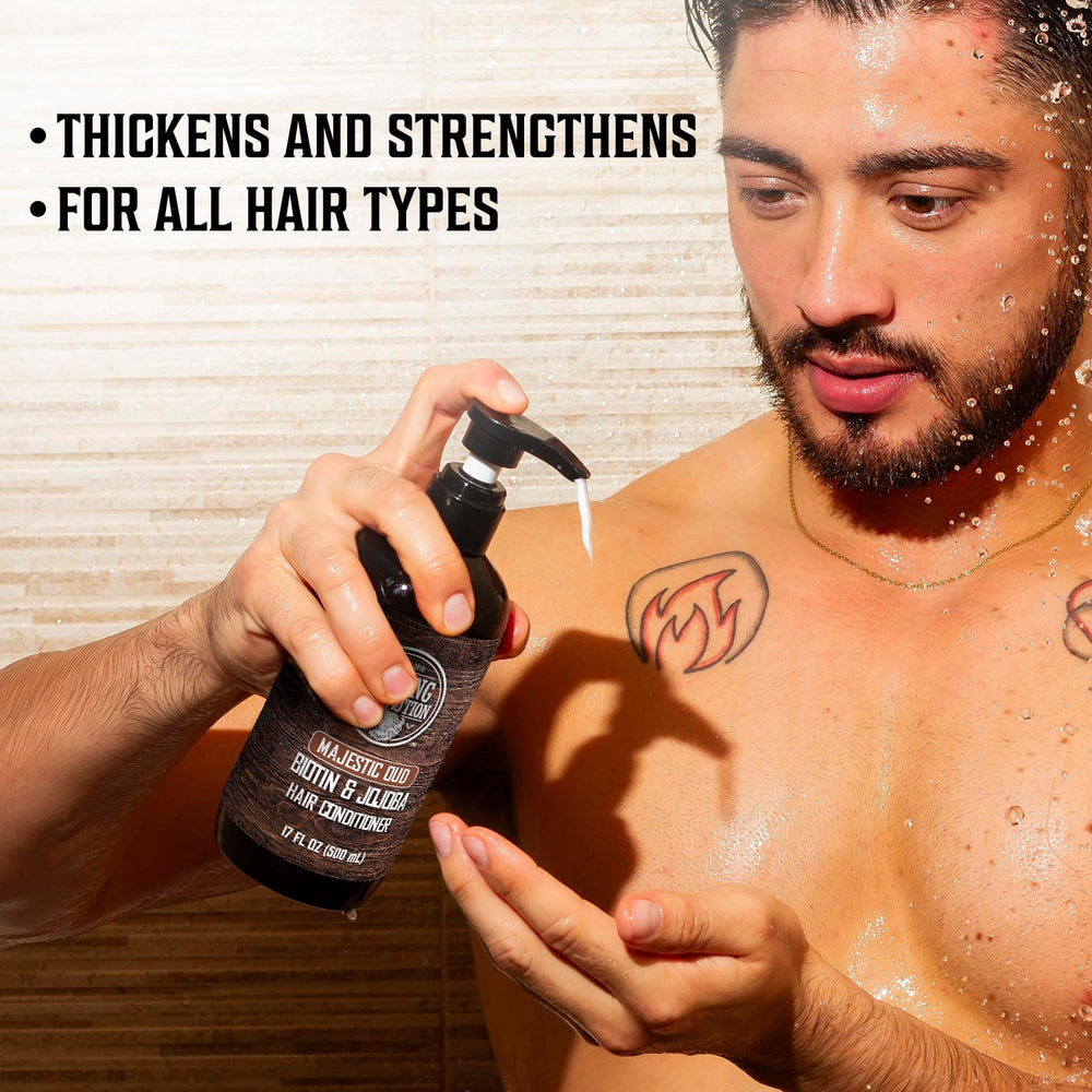 Viking Revolution Majestic Oud Conditioner bottle provides smooth detangling and shine.