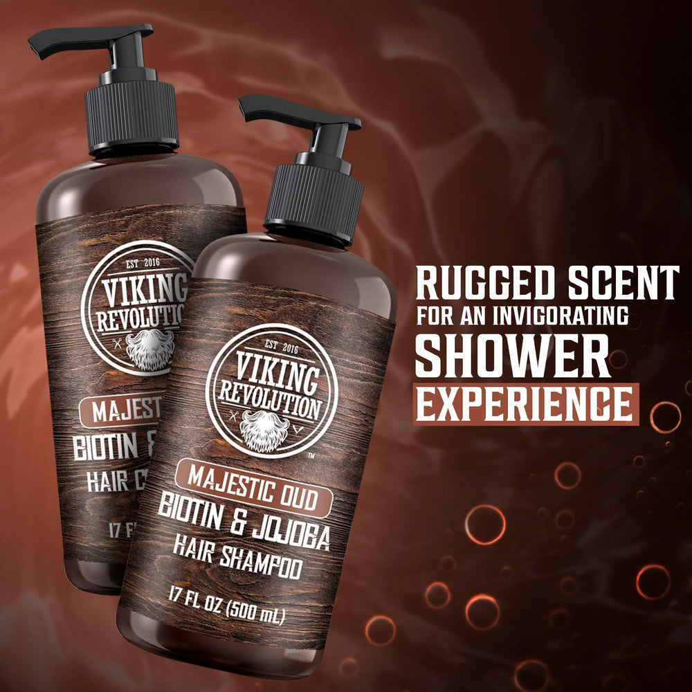Viking Revolution Majestic Oud Conditioner rinse image highlights softness and manageability.