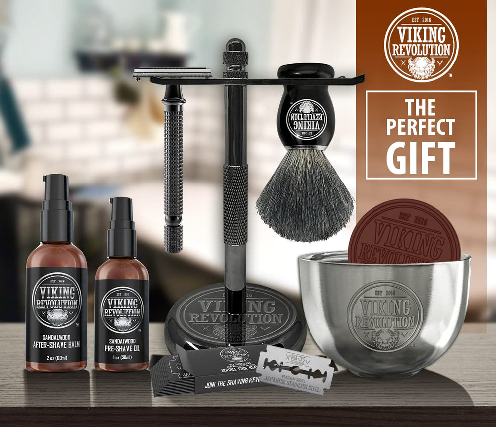 Viking Revolution safety razor stand keeps tools organized for easy access.