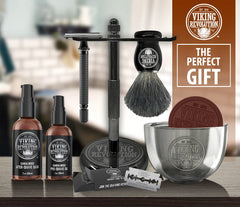 Viking Revolution safety razor stand keeps tools organized for easy access.