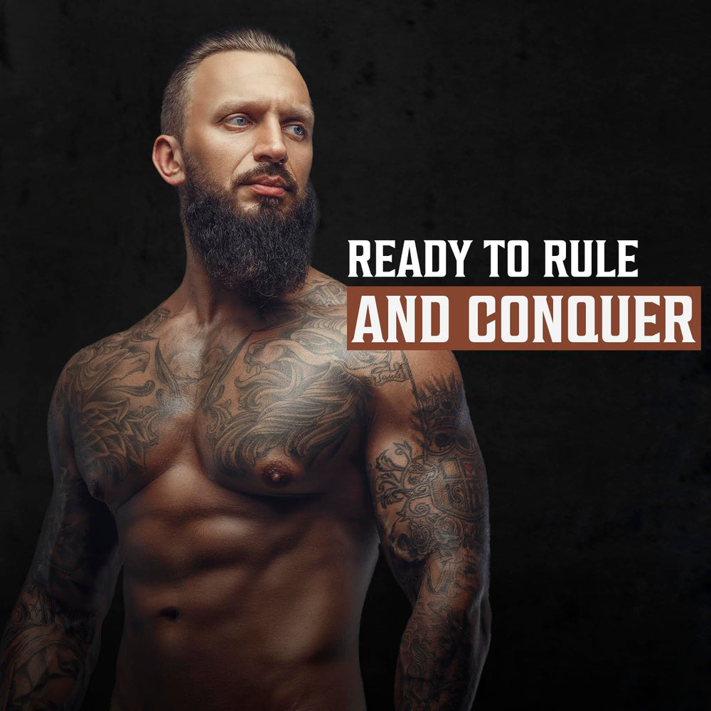 Viking Revolution sandalwood conditioner in-use, nourishing beard during styling.