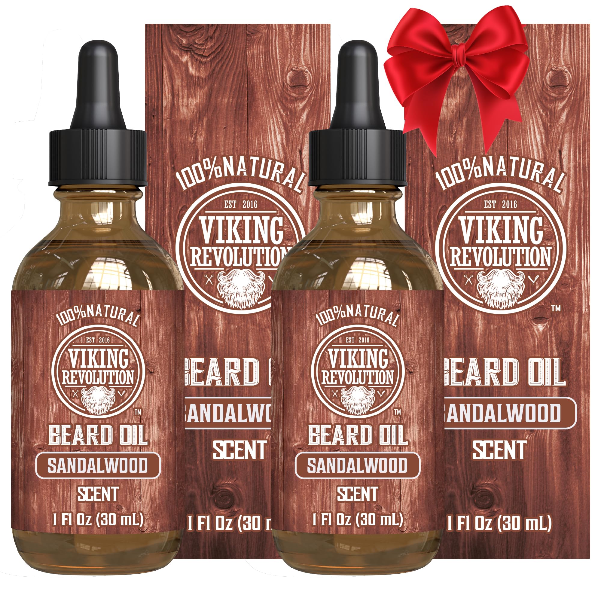 Viking Revolution sandalwood beard oil bottle ready for grooming with fragrance