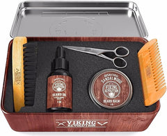Viking Revolution sandalwood beard oil bottle with fragrance and conditioning benefits.