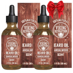 Viking Revolution sandalwood beard oil bottle ready for grooming with fragrance