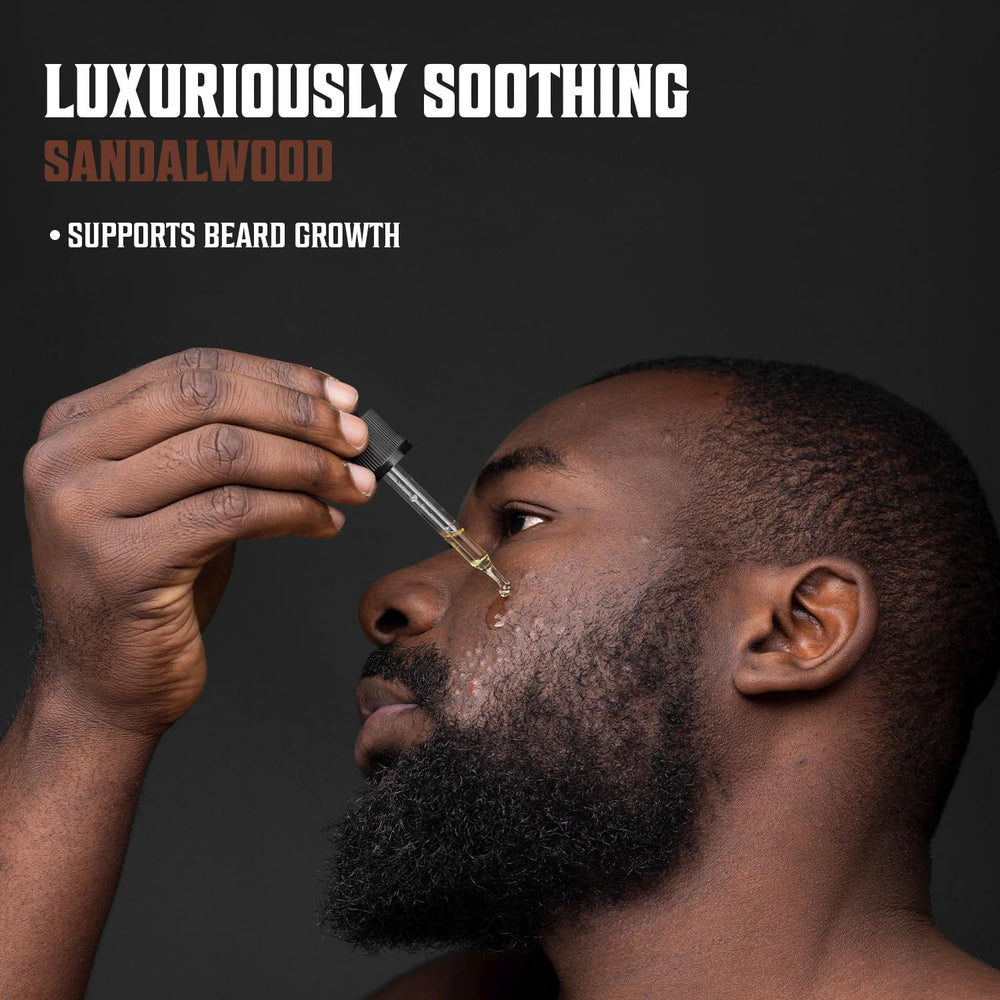 Viking Revolution sandalwood beard oil ingredients panel highlights argan and jojoba