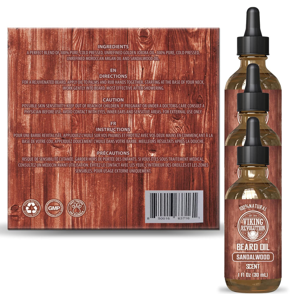 Viking Revolution sandalwood beard oil applied on beard for softer styling