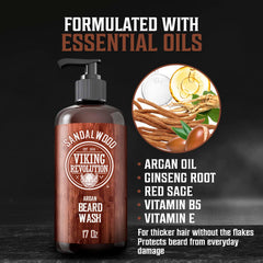 Viking Revolution sandalwood-scent beard wash provides a masculine aroma for daily grooming.