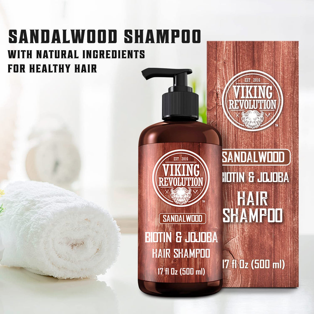 Viking Revolution sandalwood shampoo ingredients highlight biotin and jojoba for hair health