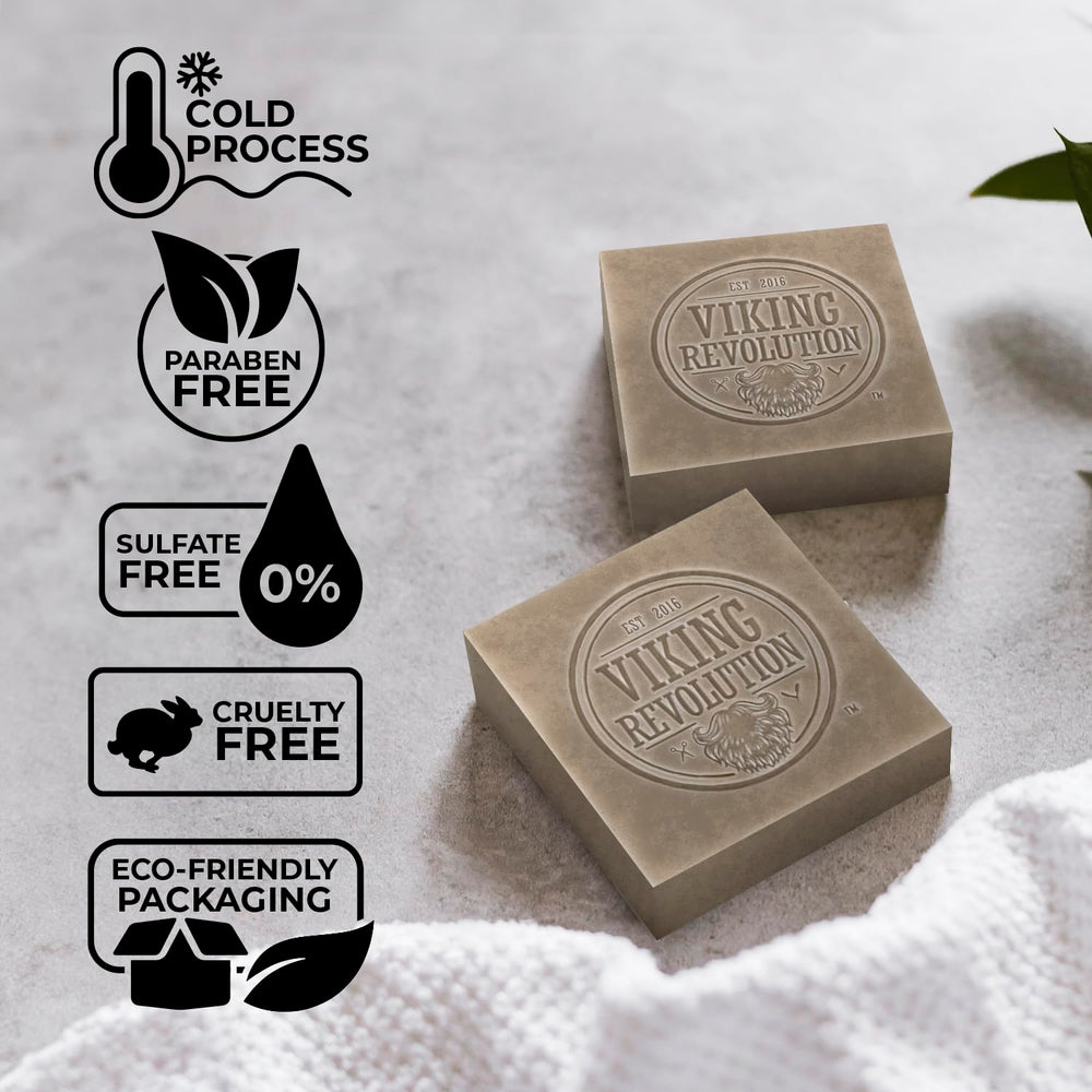 Viking Revolution sandalwood soap bar lather highlighting warm woody scent.