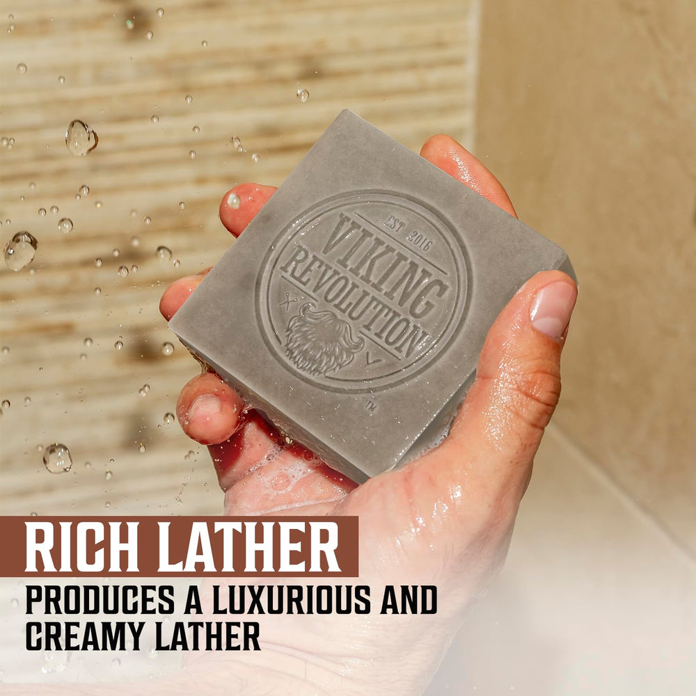 Viking Revolution sandalwood soap packaging with masculine design.