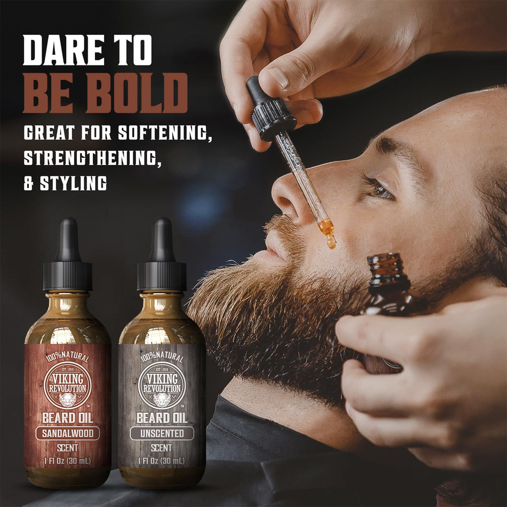 Viking Revolution beard oil drops applied for even distribution and conditioning