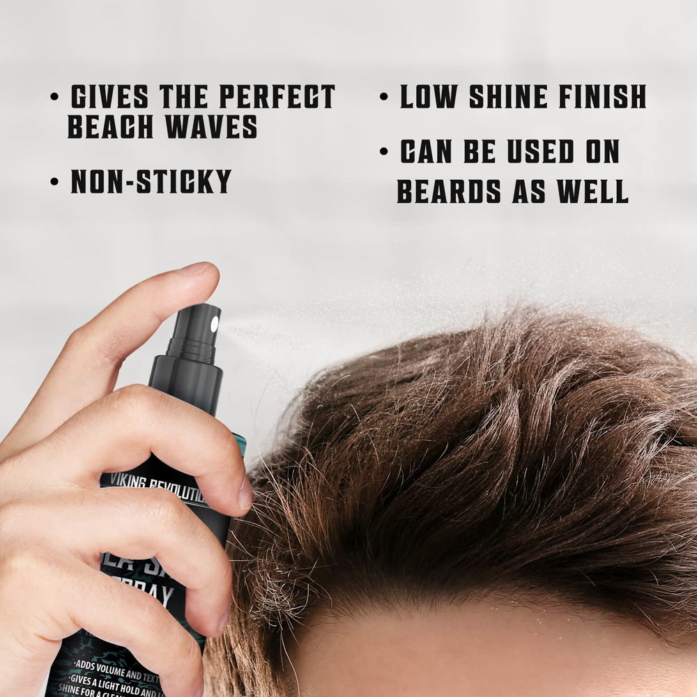 Viking Revolution Sea Salt Spray on hair shows lifted volume and natural finish