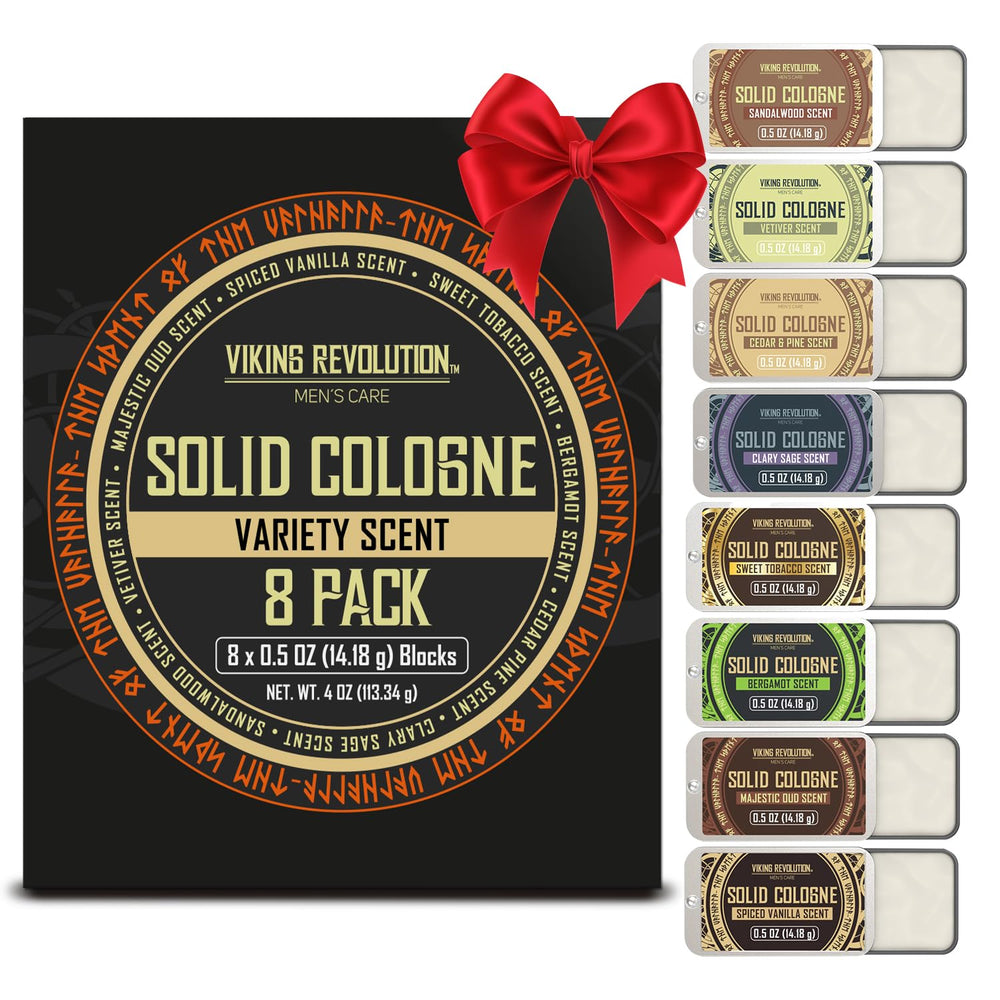 Viking Revolution solid cologne sandalwood tin for daily grooming with warm, lasting fragrance.