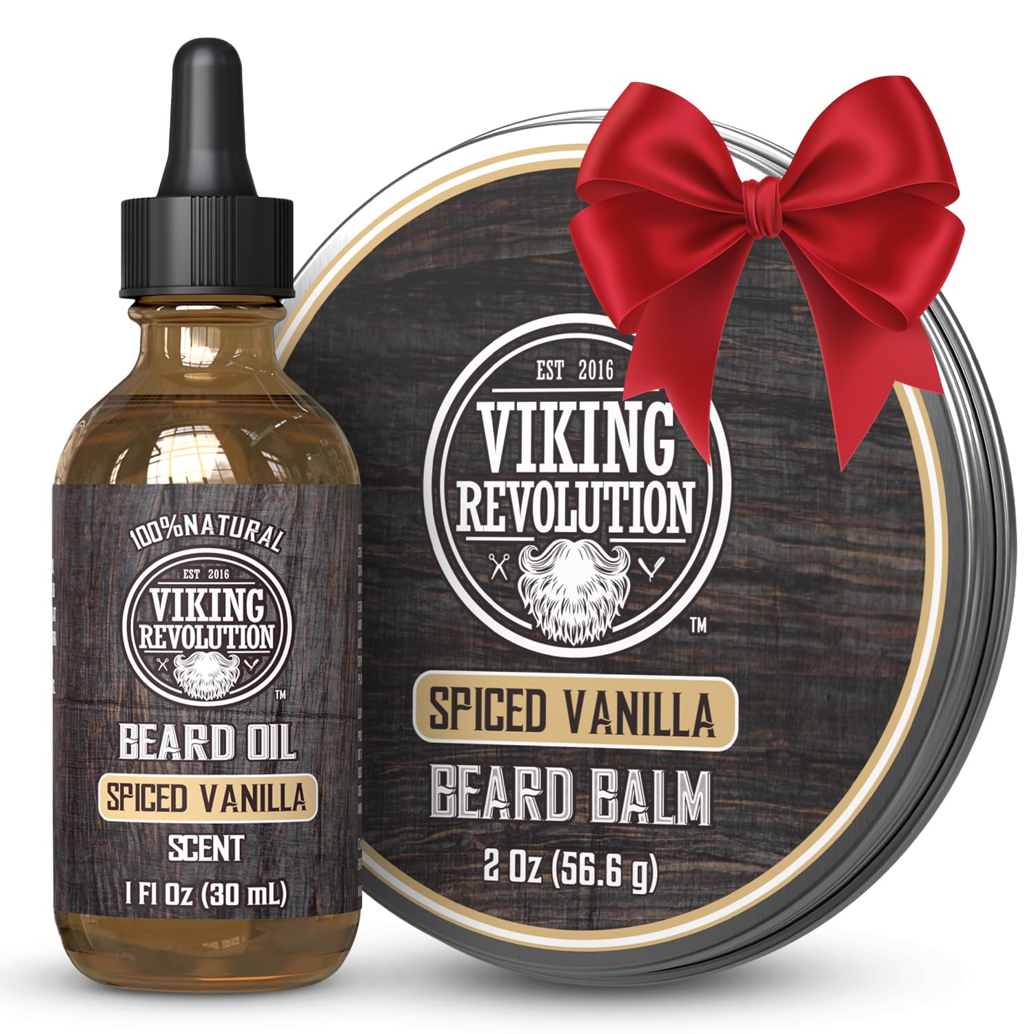 Viking Revolution Spiced Vanilla Beard Balm jar shows conditioning and soft hold