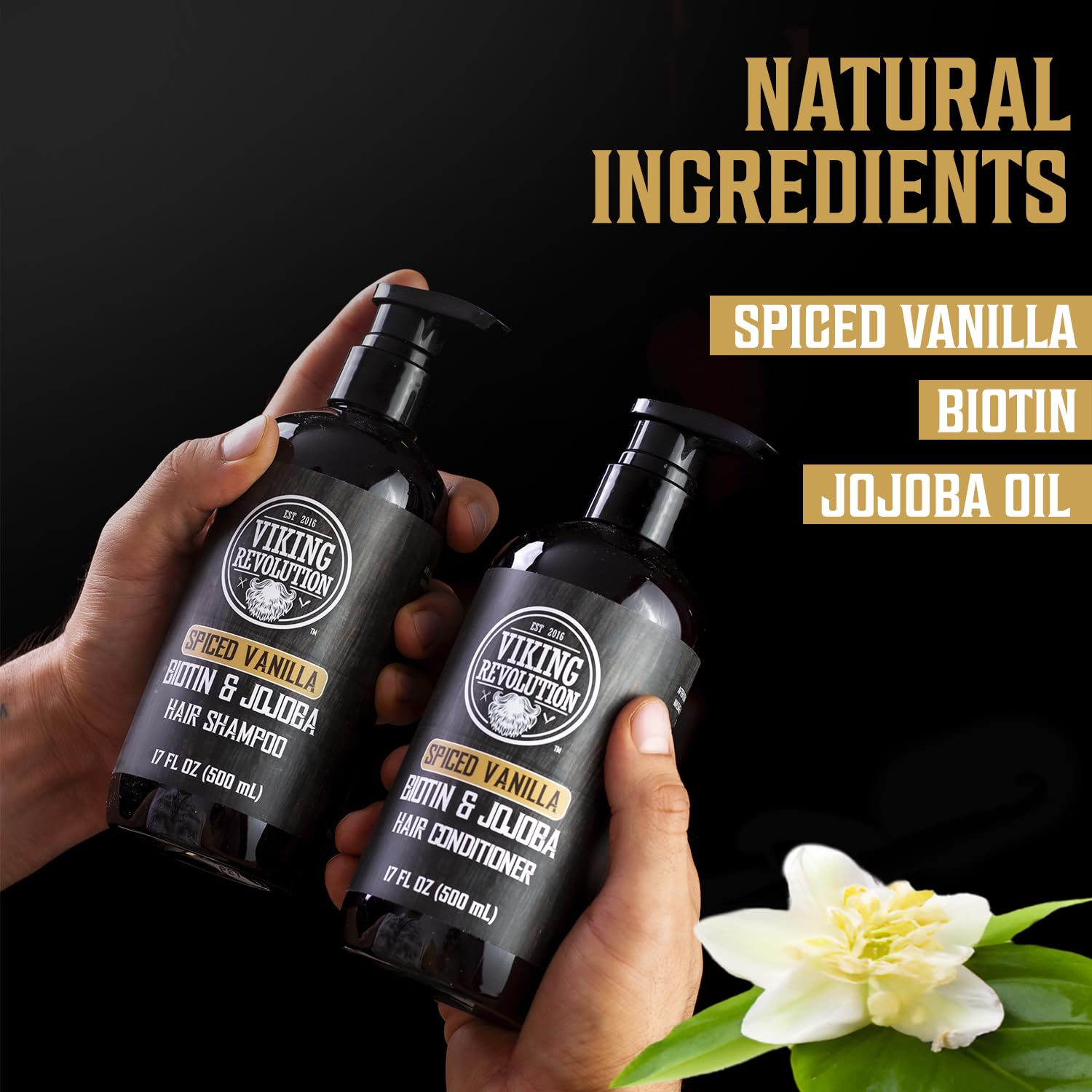 Viking Revolution spiced vanilla conditioner for detangling and added shine.