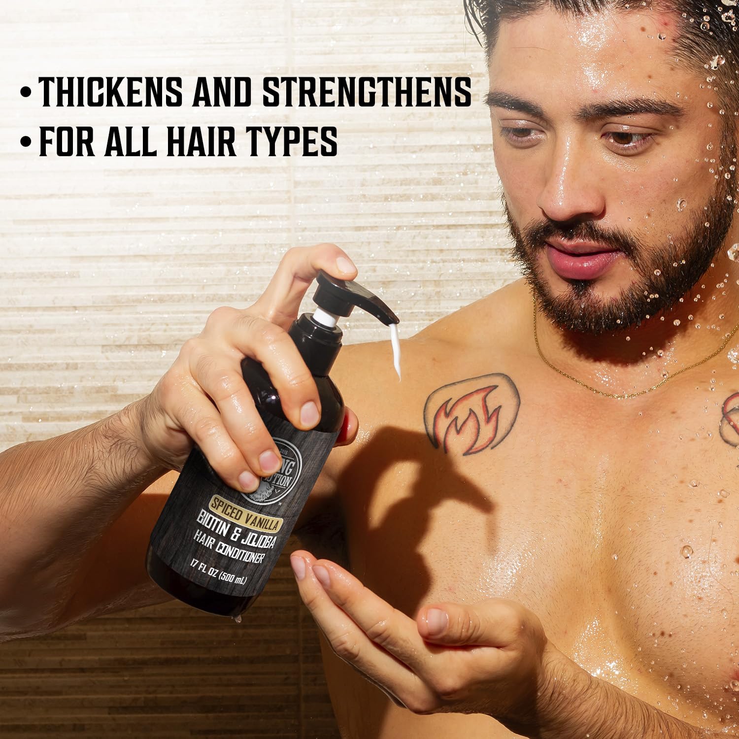 Viking Revolution spiced vanilla mens conditioner bottle for deep conditioning and smoother hair.