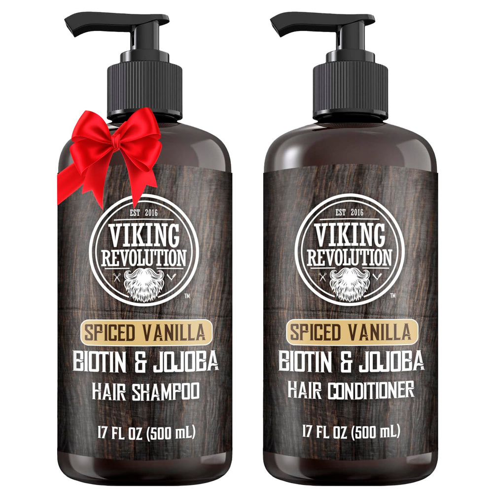 Viking Revolution spiced vanilla mens shampoo bottle with refreshing scent for daily grooming.