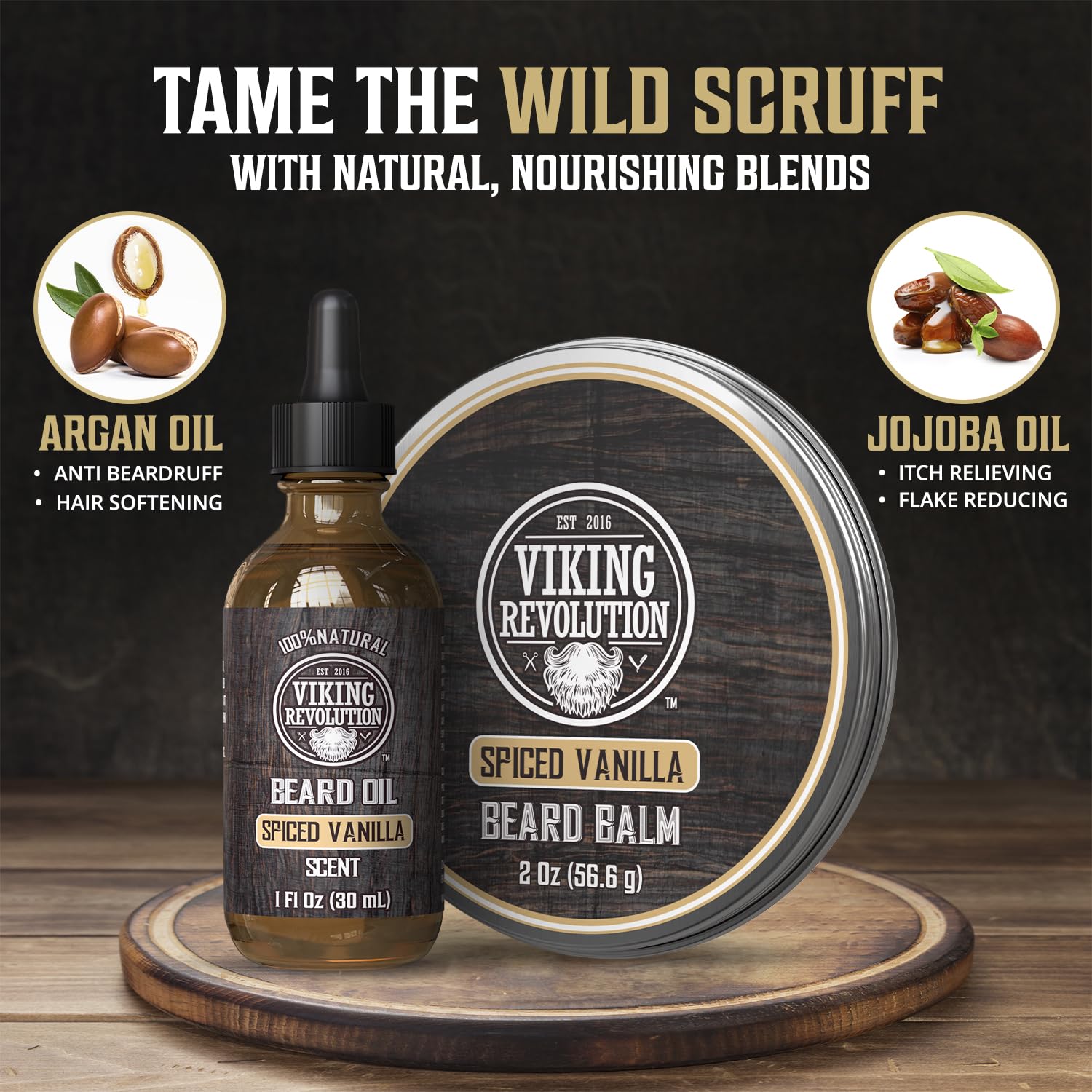 Viking Revolution spiced vanilla scent evokes premium grooming ritual.
