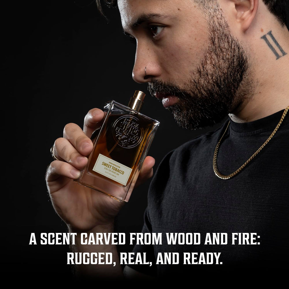 Viking Revolution Sweet Tobacco Cologne cap closeup highlights premium packaging for gifting.