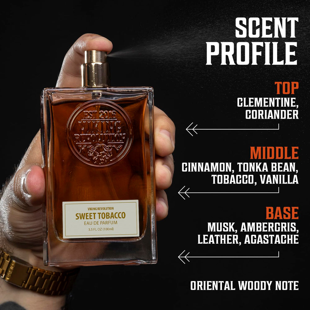 Viking Revolution Sweet Tobacco Cologne masculine scene conveys rugged confidence.