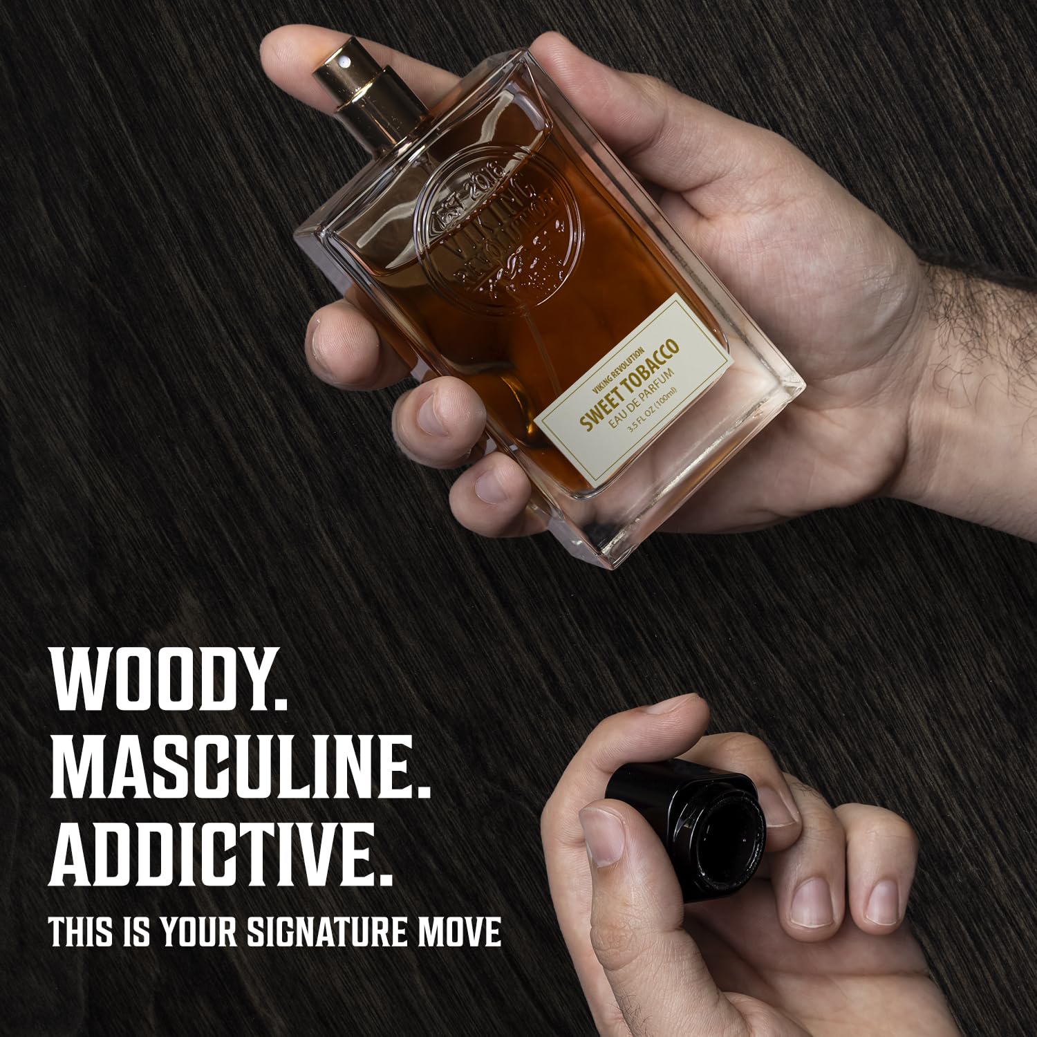Viking Revolution Sweet Tobacco Cologne pour demonstrates easy application for everyday or special occasions.