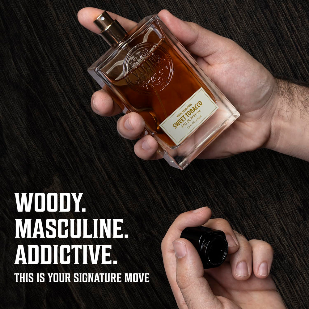 Viking Revolution Sweet Tobacco Cologne pour demonstrates easy application for everyday or special occasions.