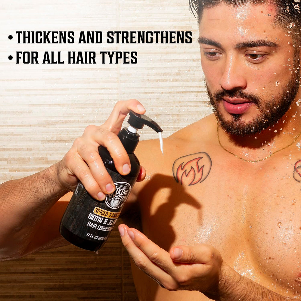 Viking Revolution Sweet Tobacco Conditioner bottle highlights hydrating biotin boost for soft ends