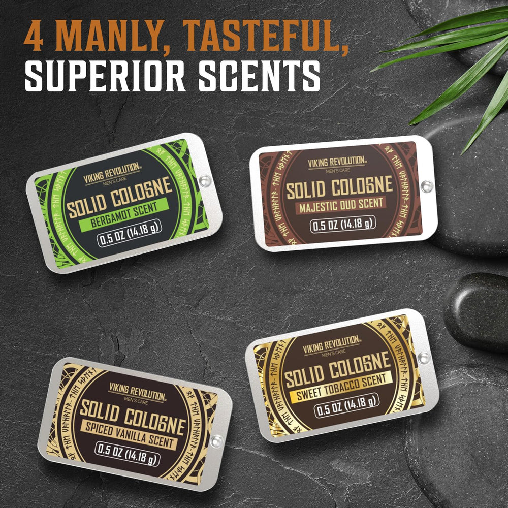 Viking Revolution sweet-tobacco solid cologne compact for confident evenings.