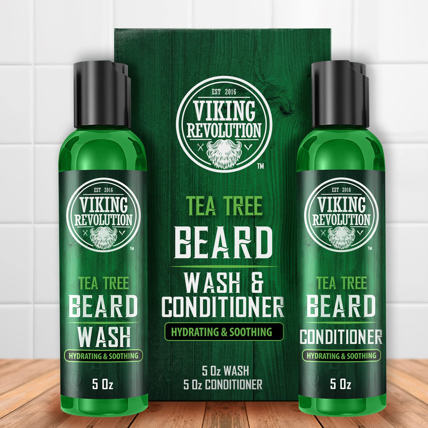 Viking Revolution Tea Tree Beard Conditioner application smooths and softens.