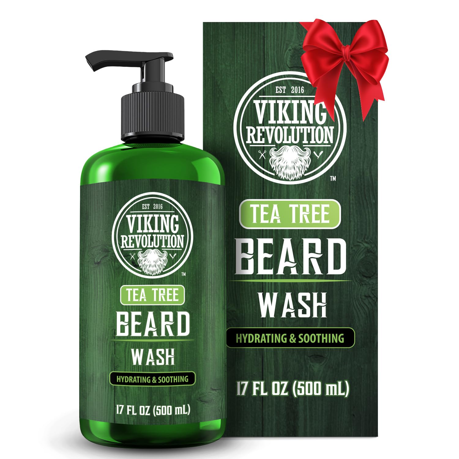 Viking Revolution Tea Tree Beard Wash bottle for refreshing cleanse and beard softness.