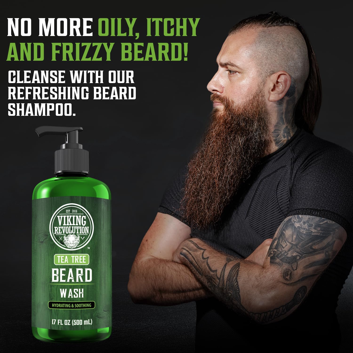 Viking Revolution Tea Tree Beard Wash lather delivering deep cleansing and easy beard management.