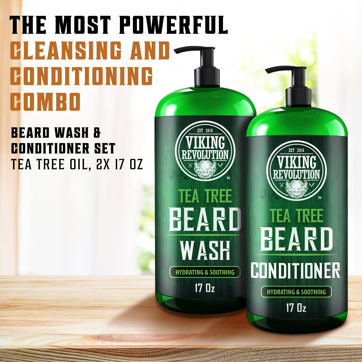 Viking Revolution Tea Tree Beard Wash lather demonstrates rich foam for deep cleansing.