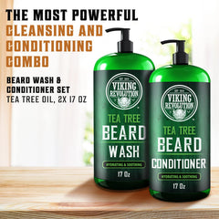 Viking Revolution Tea Tree Beard Wash lather demonstrates rich foam for deep cleansing.