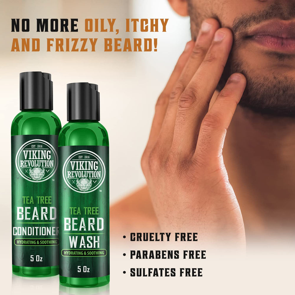 Viking Revolution Tea Tree Beard Wash pour demonstrates easy lather.