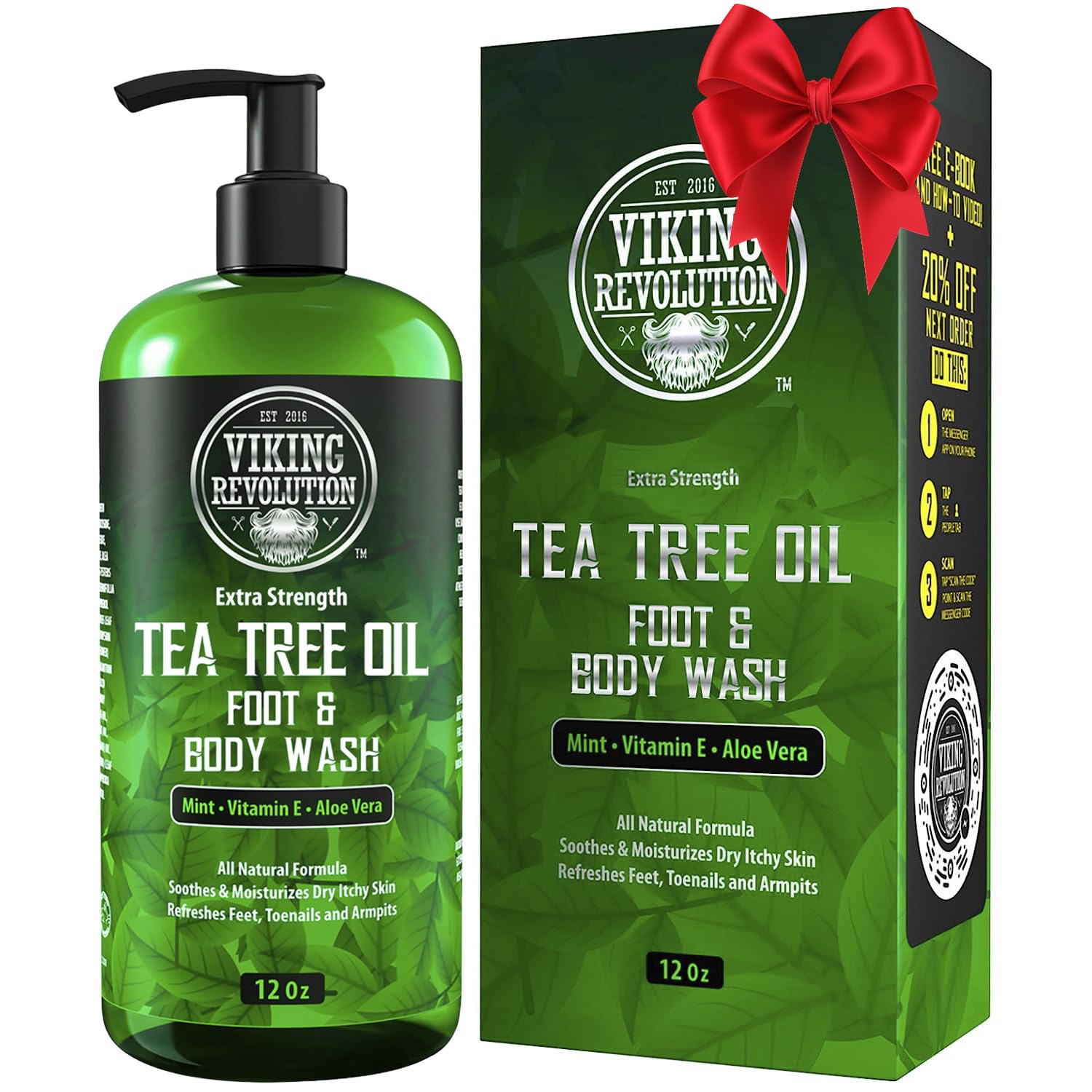 Viking Revolution Tea Tree Body Wash bottle promotes fresh cleanse and odor control.