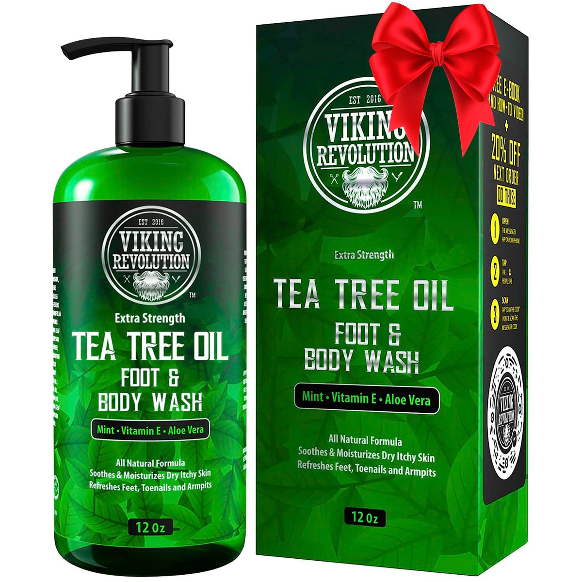 Viking Revolution Tea Tree Body Wash bottle promotes fresh cleanse and odor control.