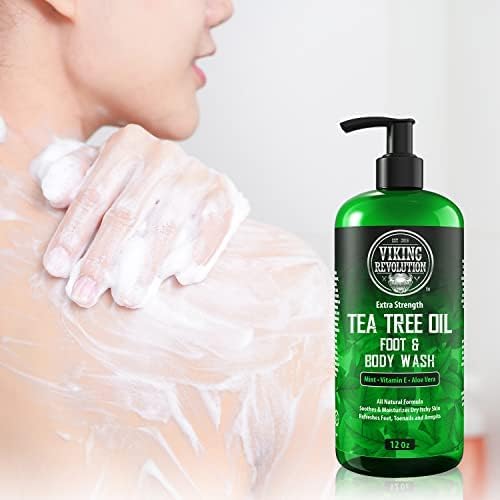 Viking Revolution Tea Tree Body Wash lather demonstrates thorough cleansing and refreshing feel.