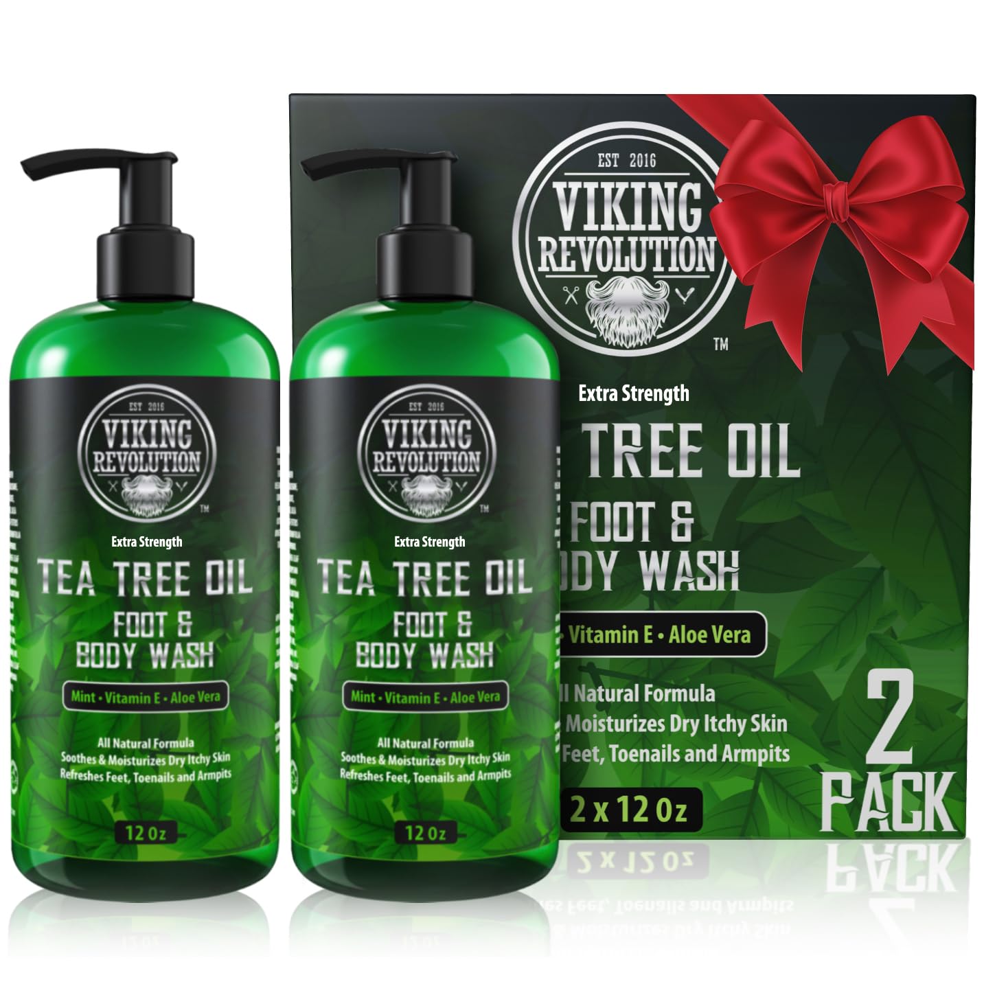 Viking Revolution Tea Tree Oil Body Wash 2-pack shown for convenient daily cleansing and freshness.