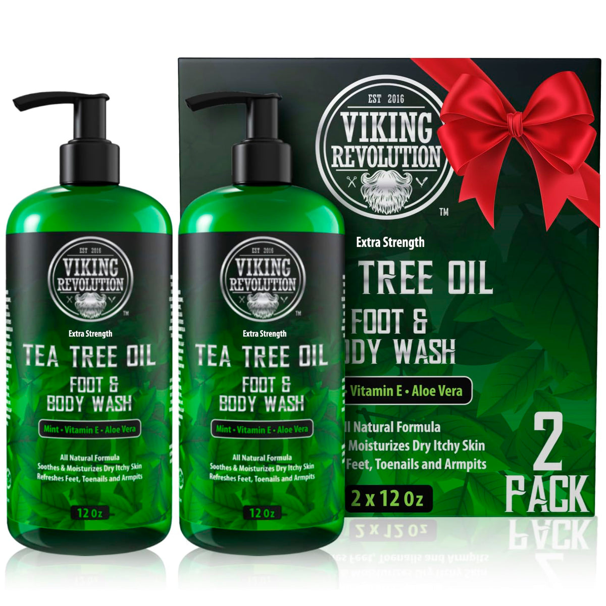 Viking Revolution Tea Tree Oil Body Wash 2-pack shown for convenient daily cleansing and freshness.